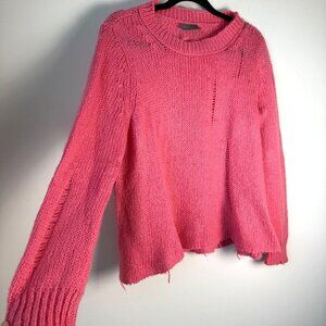 Wooden Ships Oliver Distressed Sweater Mohair Wool Blend Coral Pink Size X/S